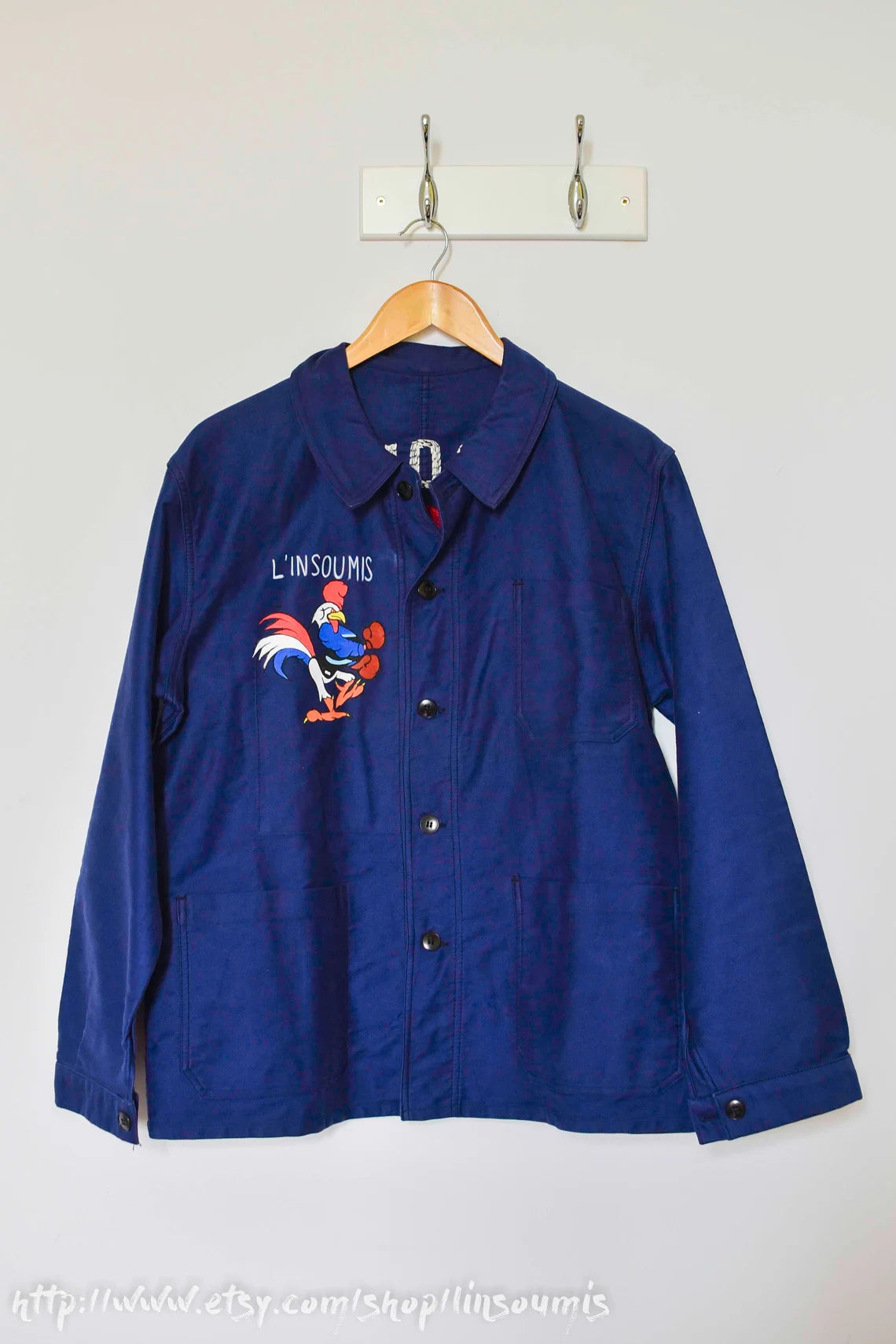 LE COQ L'INSOUMIS French moleskine workwear jacket hand embroidery chainstitch veste workwear indigo upcyclée