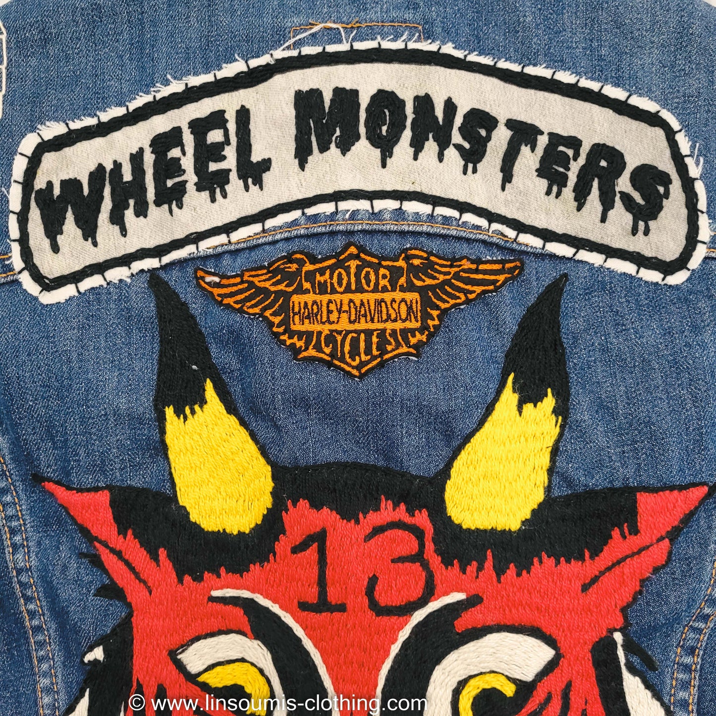 "Wheel monsters" chainstitched by hand Levi's Jacket/ Veste levis vintage brodée main et patchée