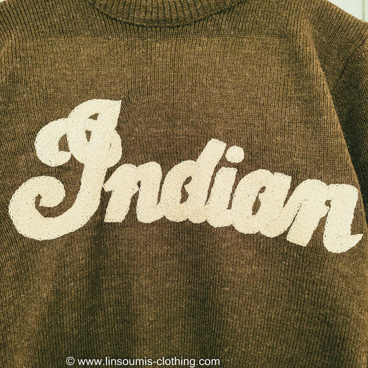 Rare french1949 deadstock jersey hand embroidered chainstitch method jersey brodée à la main INDIAN