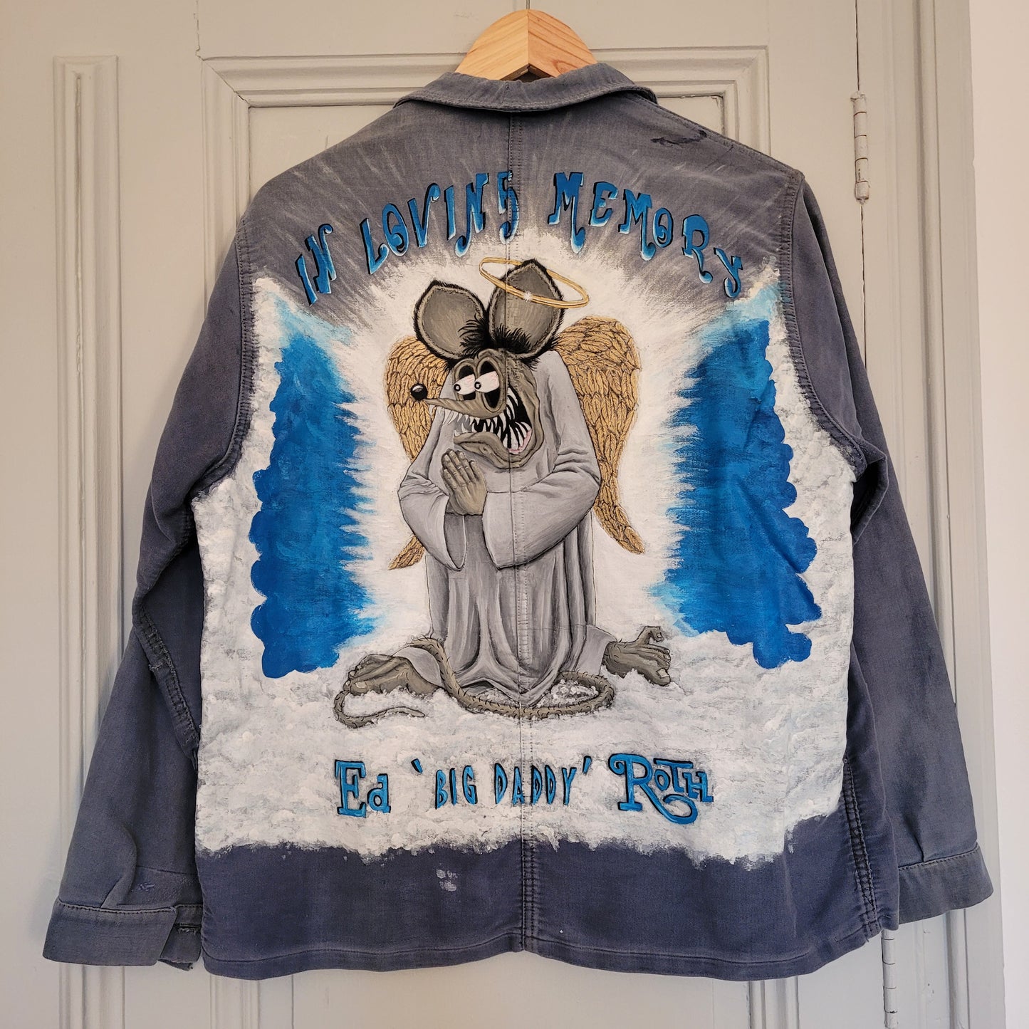 In loving memory of ED "Big Daddy" Roth handpainted french 50's moleskin jacket Rat Fink Angel
