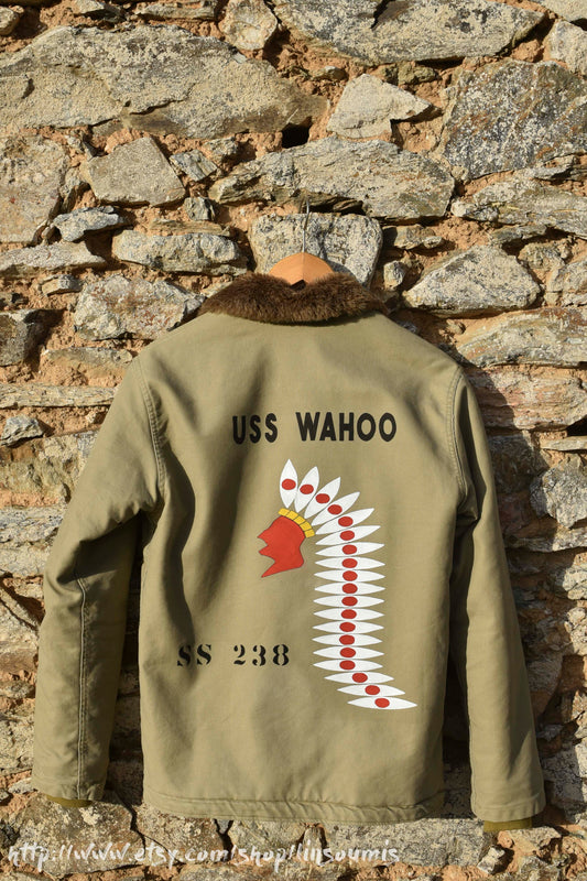 US Navy deck jacket N-1 reproduction with handpainting " USS WAHOO"