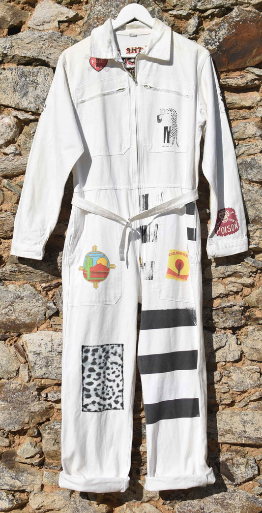 White coverall hand embroidery chainstitch The Stooges/ combinaison blanche brodée points de chaînette