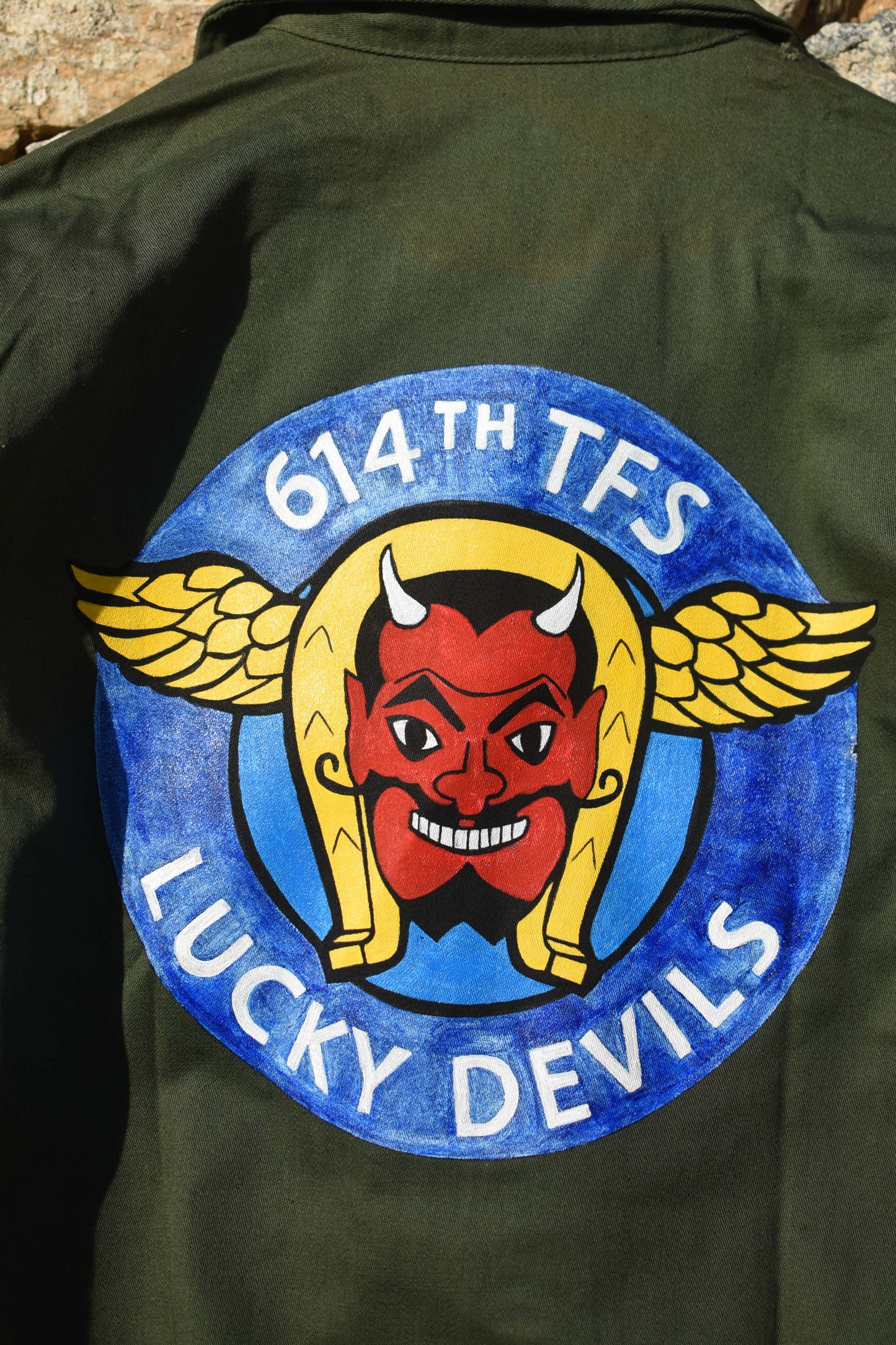 US army 70's painted fatigue shirt chemise us army seventies peinte 614th TFS Lucky Devils