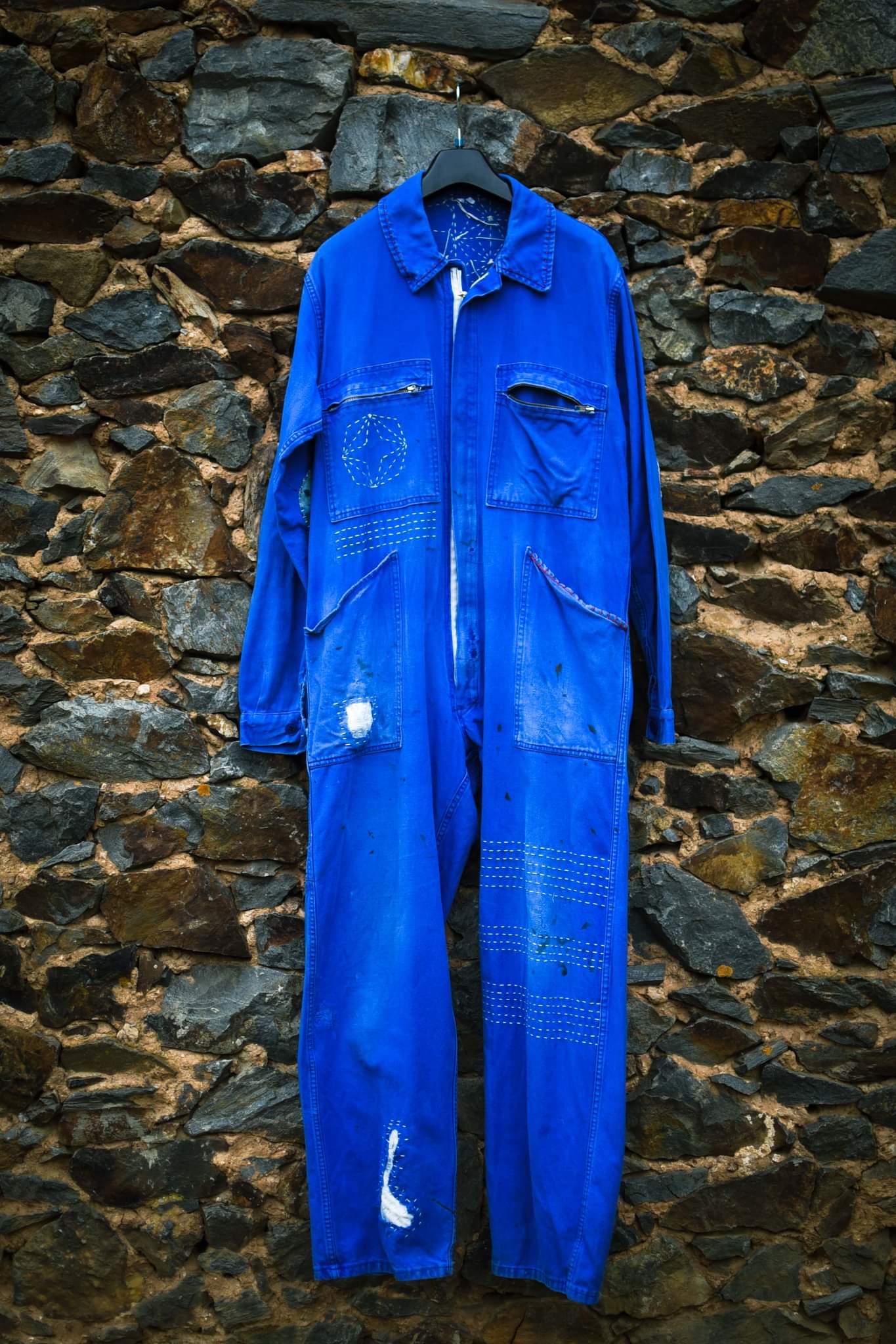 Vintage french Coverall (combinaison française) 1960 with the Broidery Sashiko and Boro