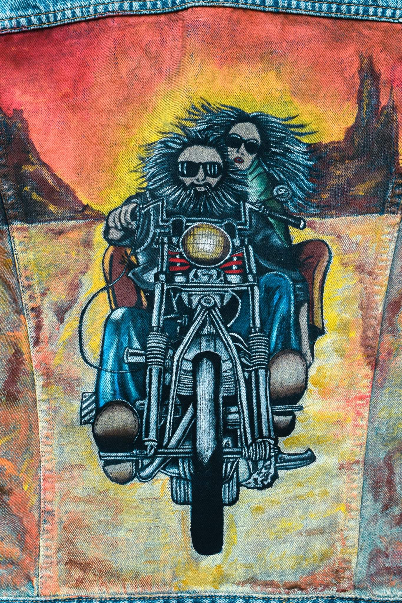 Handpainted Levi's Jacket/ Veste levis vintage peinte main biker family