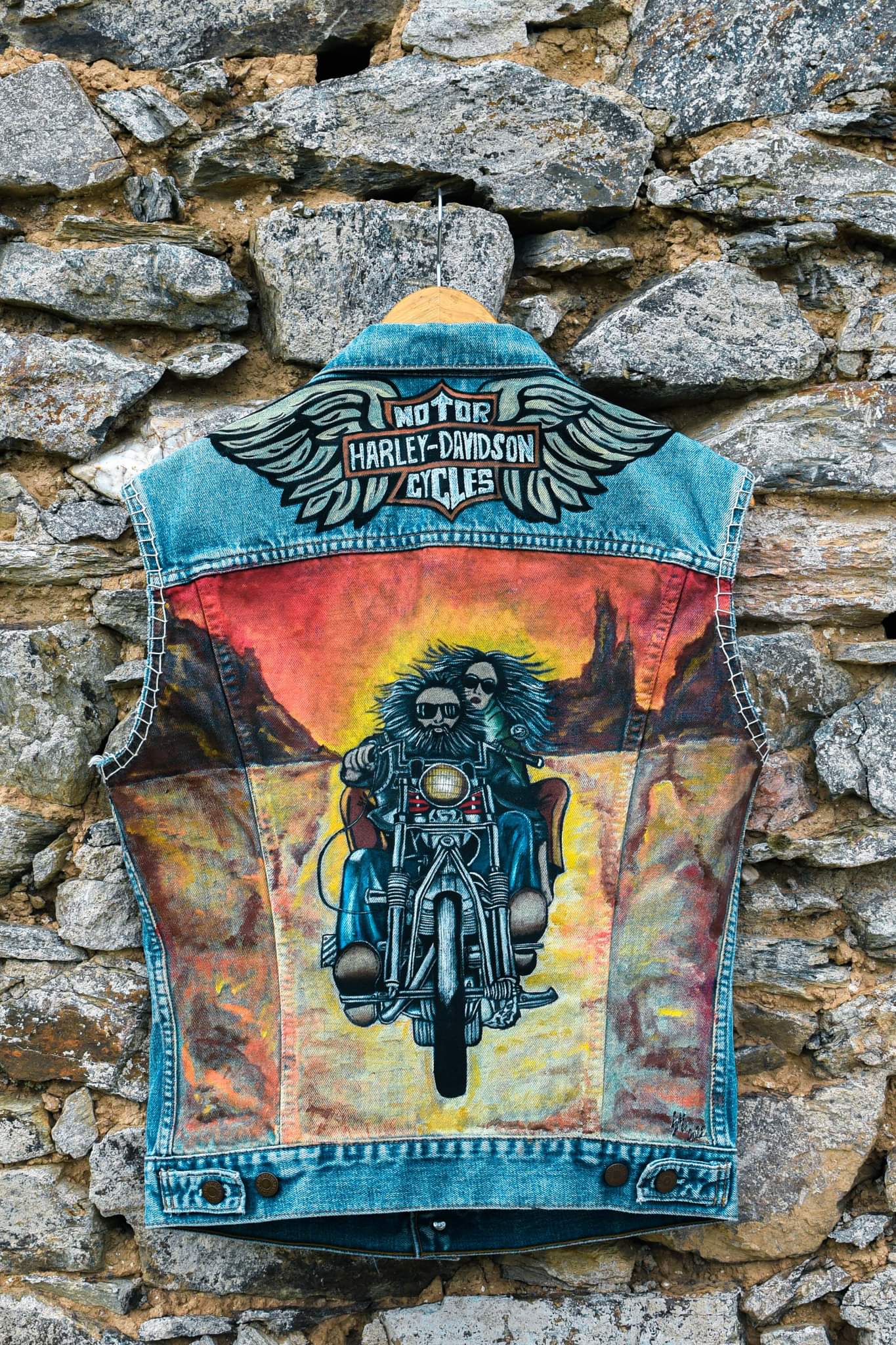 Handpainted Levi's Jacket/ Veste levis vintage peinte main biker family